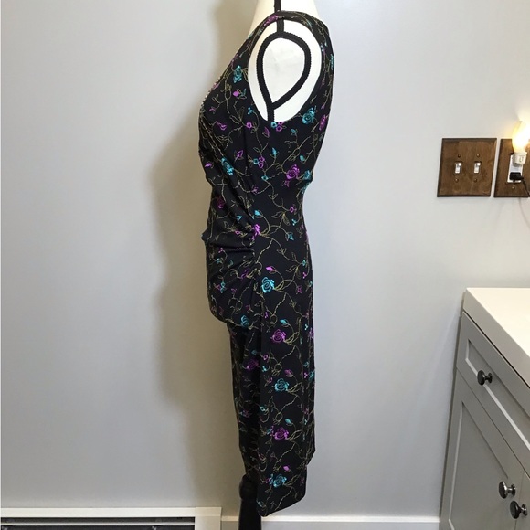 Vintage 90s Nicole Miller Floral Midi Embroidered Lace V-Neck Black Dress Size 8 - Picture 3 of 16